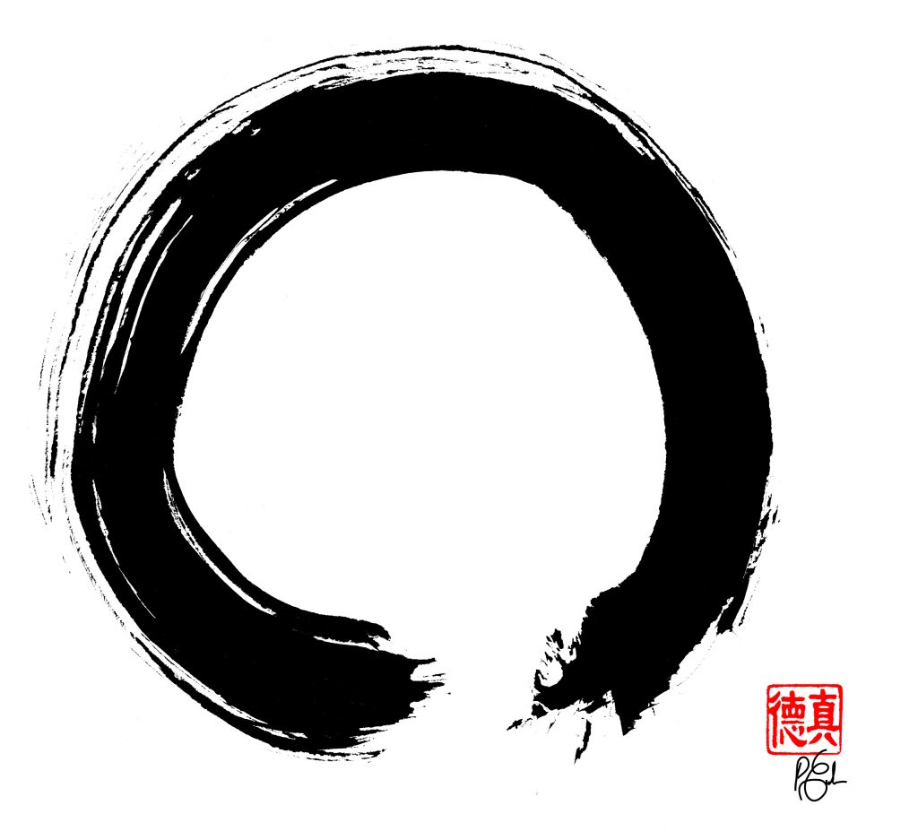 Enso – Was bedeutet der Zen Kreis? - Ein schwarzer Tusche Enso, offen, aus einem Pinselstrich gezeichnet. Sinnbild für Zen.