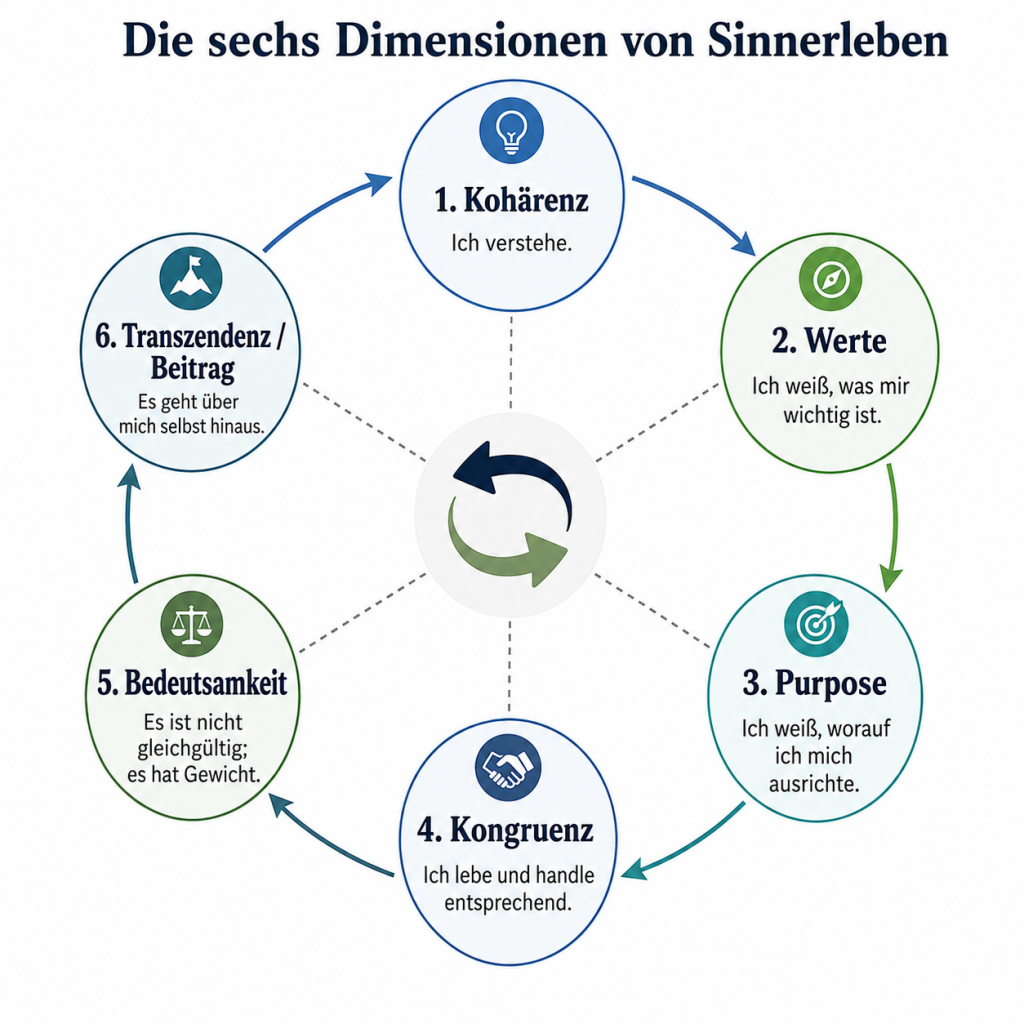 Sinn - Sechs Dimensionen von Sinnerleben; Koherenz, Werte, Purpose, Kongruenz, Bedeutsamkeit, Transzendenz;